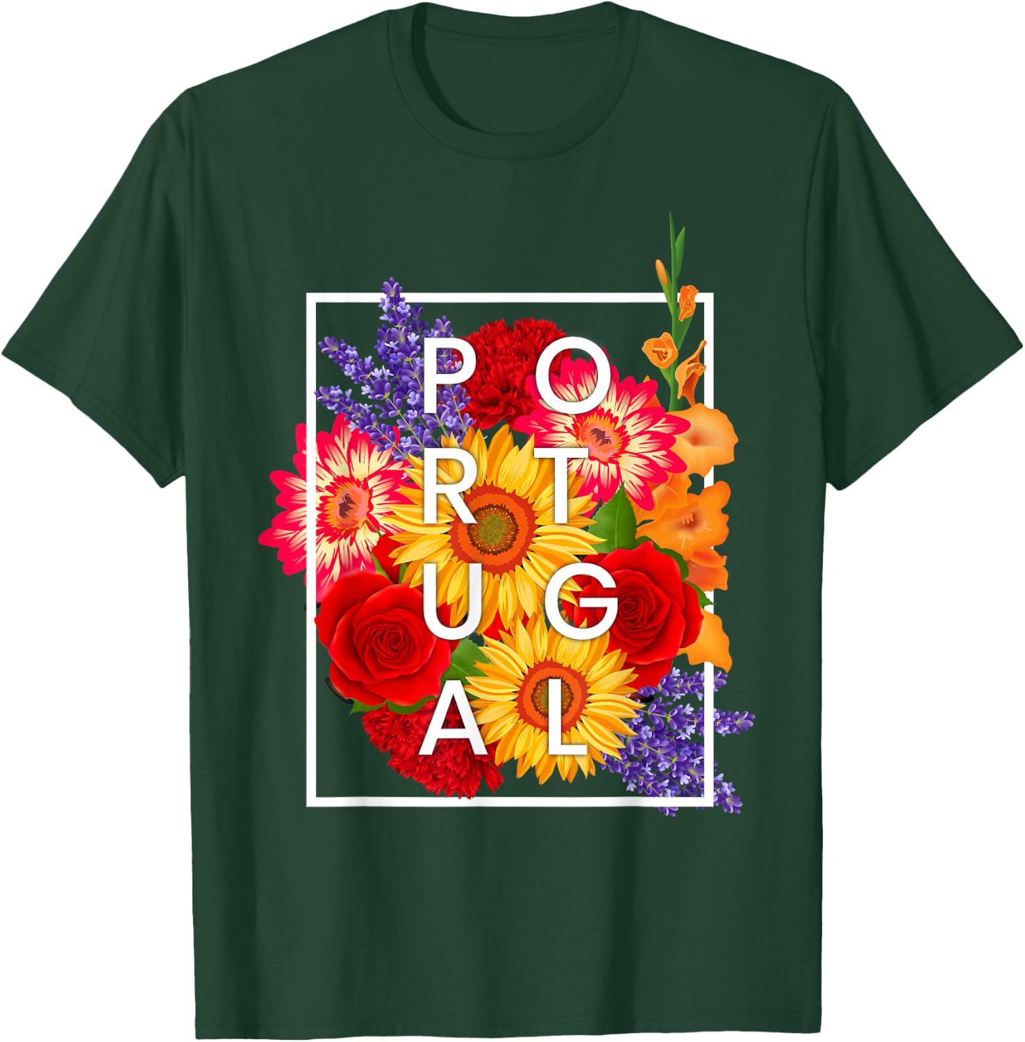 Flowers of Portugal Word Art - Portuguese Pride T-Shirt - T-Shirt | Forest