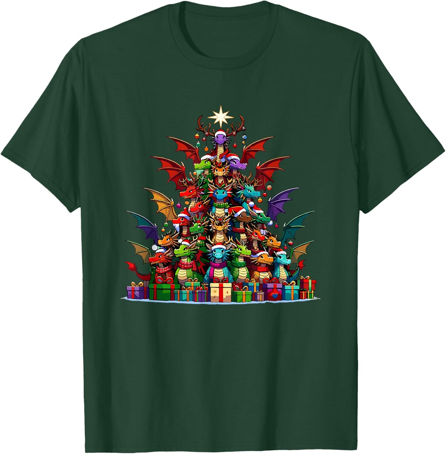 Christmas Tree Dragons Mythical Creature Dragon T-Shirt - T-Shirt | Forest
