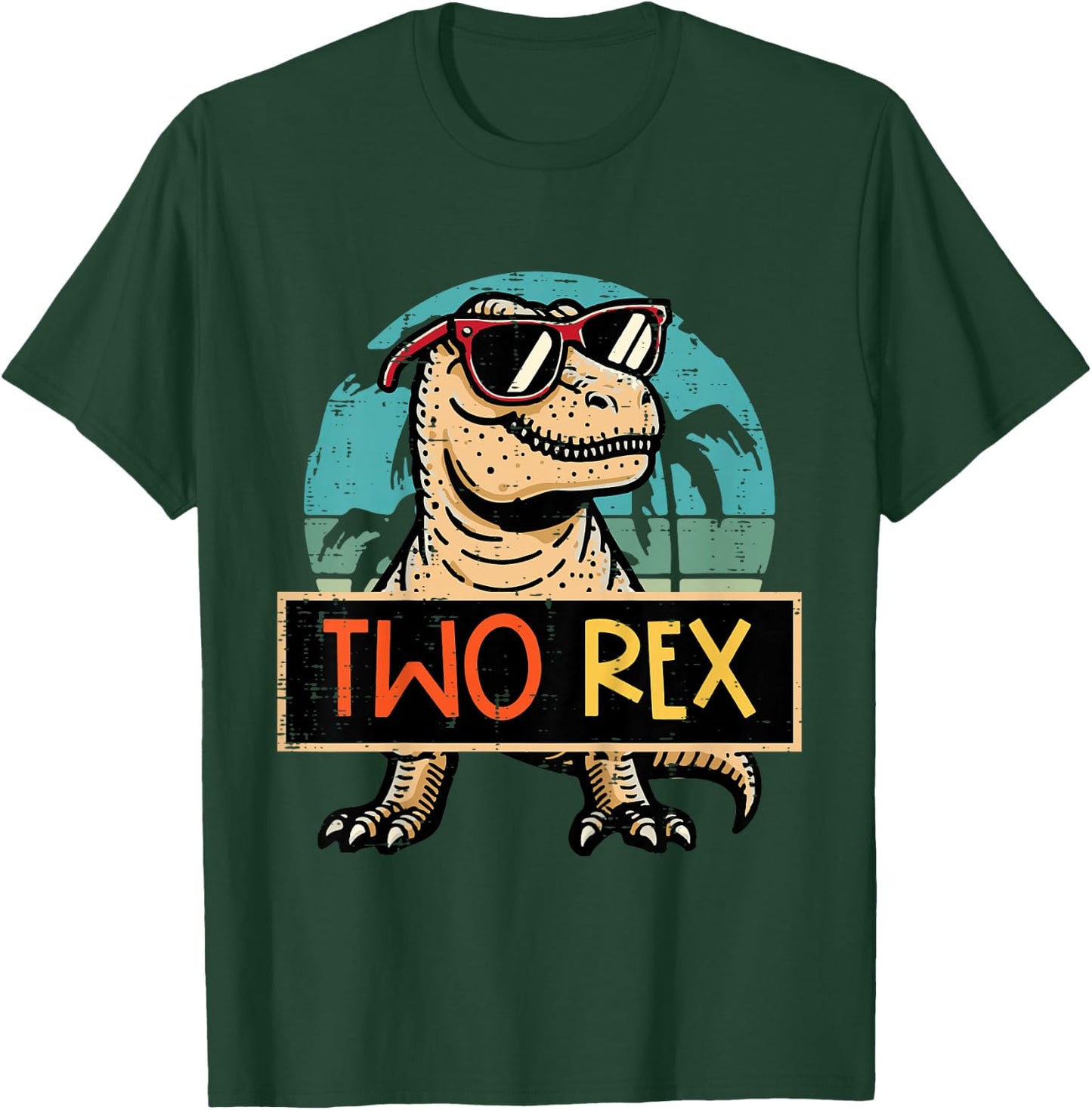 Kids 2nd Birthday Dino Two Rex Trex 2 Year Old Bday Boys Kids T-Shirt - T-Shirt | Forest