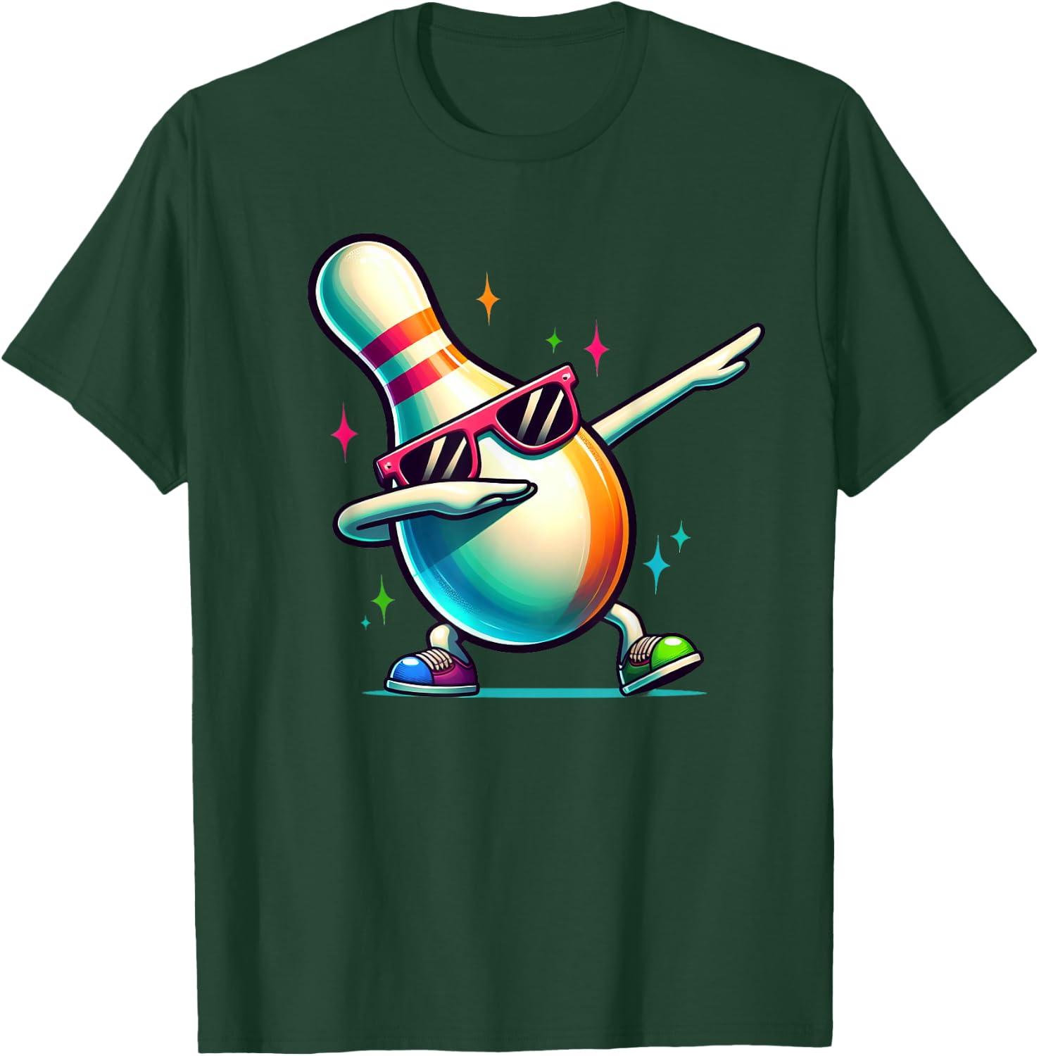 Bowling Pin Dabbing Sunglasses Bowler Player Kids Boys Men T-Shirt - T-Shirt | Forest