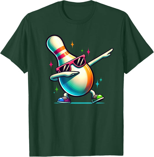 Bowling Pin Dabbing Sunglasses Bowler Player Kids Boys Men T-Shirt - T-Shirt | Forest