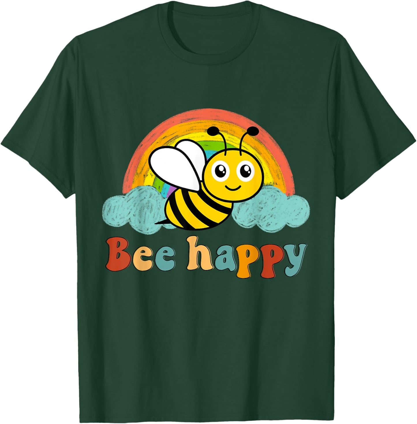 Bee Happy Funny Motif with Cute Bee Queen , black, s T-Shirt - T-Shirt | Forest