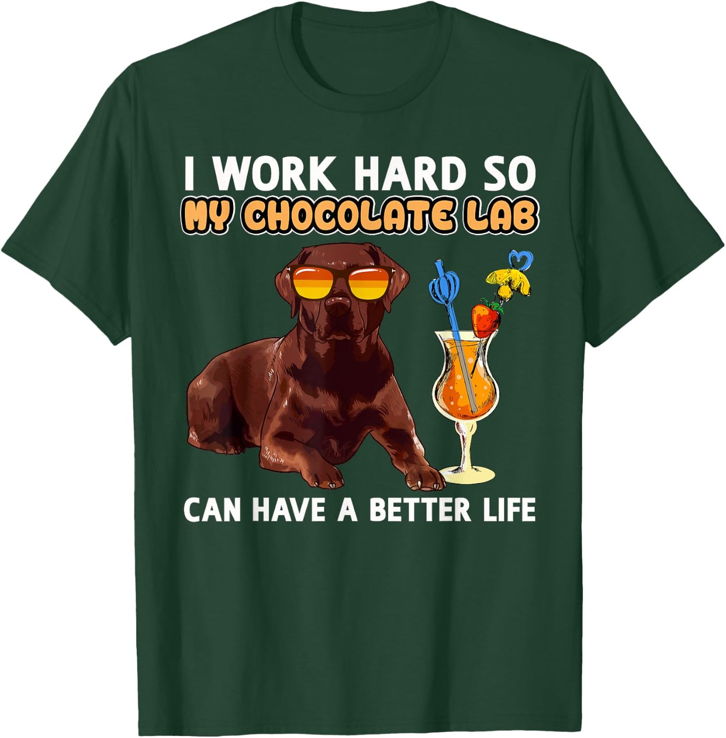 Chocolate Labrador Dog Designs -Adults Chocolate Lab Lovers - Black, Small - Short Sleeve, Classic Fit - Cotton 65%, Polyester 35% - Funny Chocolate Lab Design T-Shirt - T-Shirt | Forest