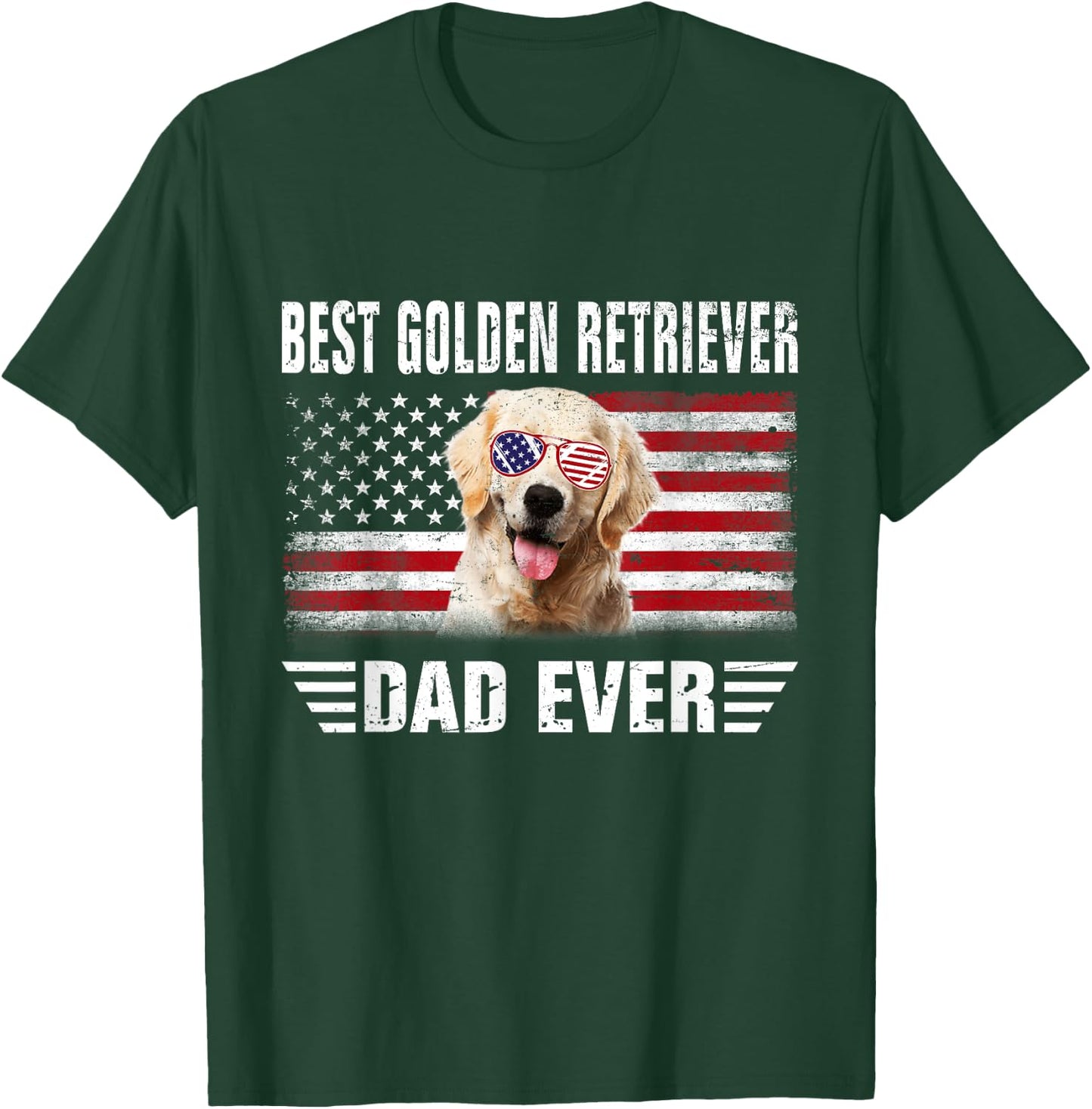 American Flag Best Golden Retriever Dad Ever Dog Dad Men Women Kids T-Shirt - T-Shirt | Forest