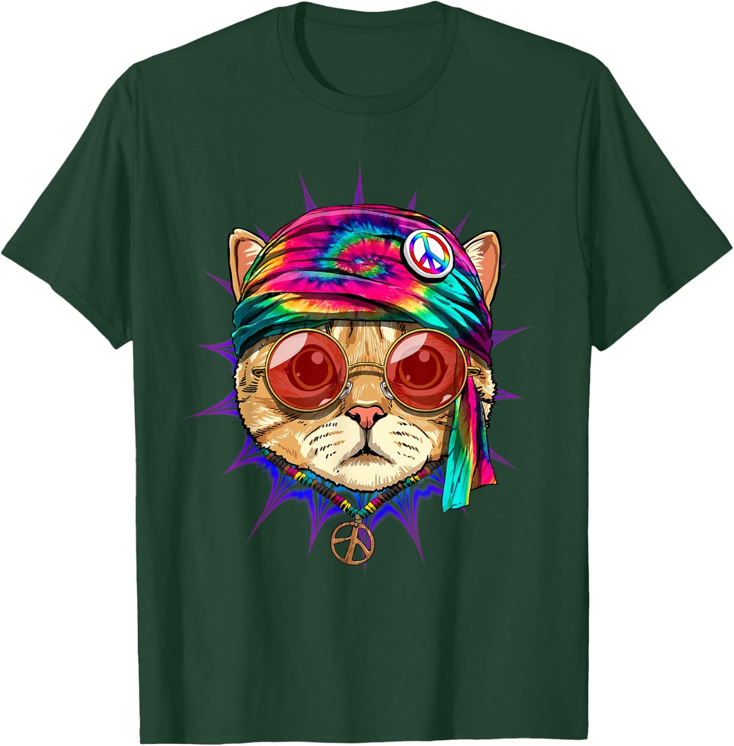 Tie Dye Cat Shirt Hippy Cat Peace Sign Cat Lover T-Shirt - T-Shirt | Forest