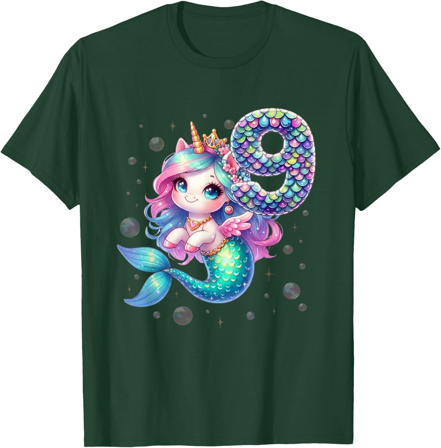 Unicorn Mermaid 9th Birthday 9 Year Old Party Girls Outfit T-Shirt - T-Shirt | Forest