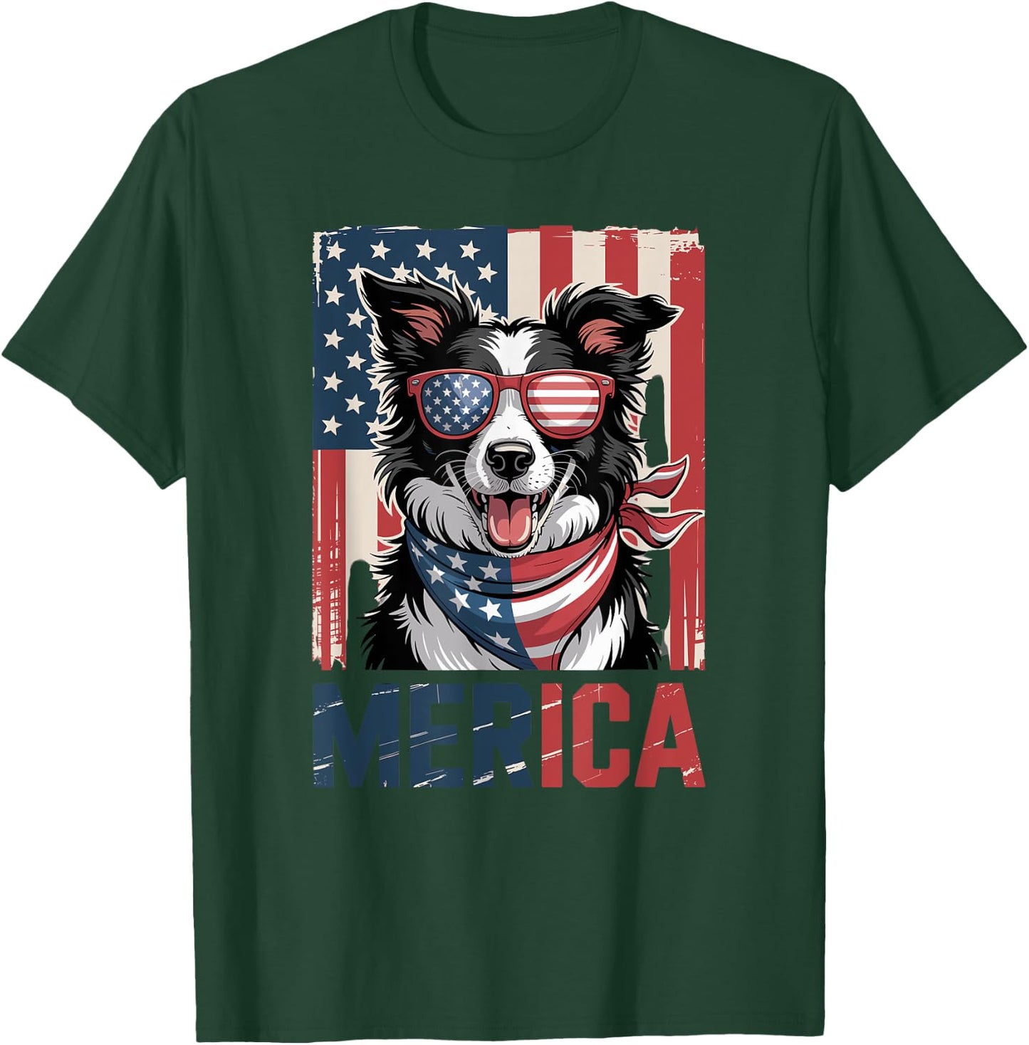 US Flag Merica Border Collie 4th of July T-Shirt - T-Shirt | Forest