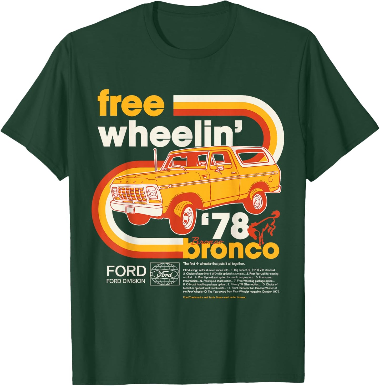 Ford Bronco Free Wheelin' 1978 4 Wheel Division , black T-Shirt - T-Shirt | Forest