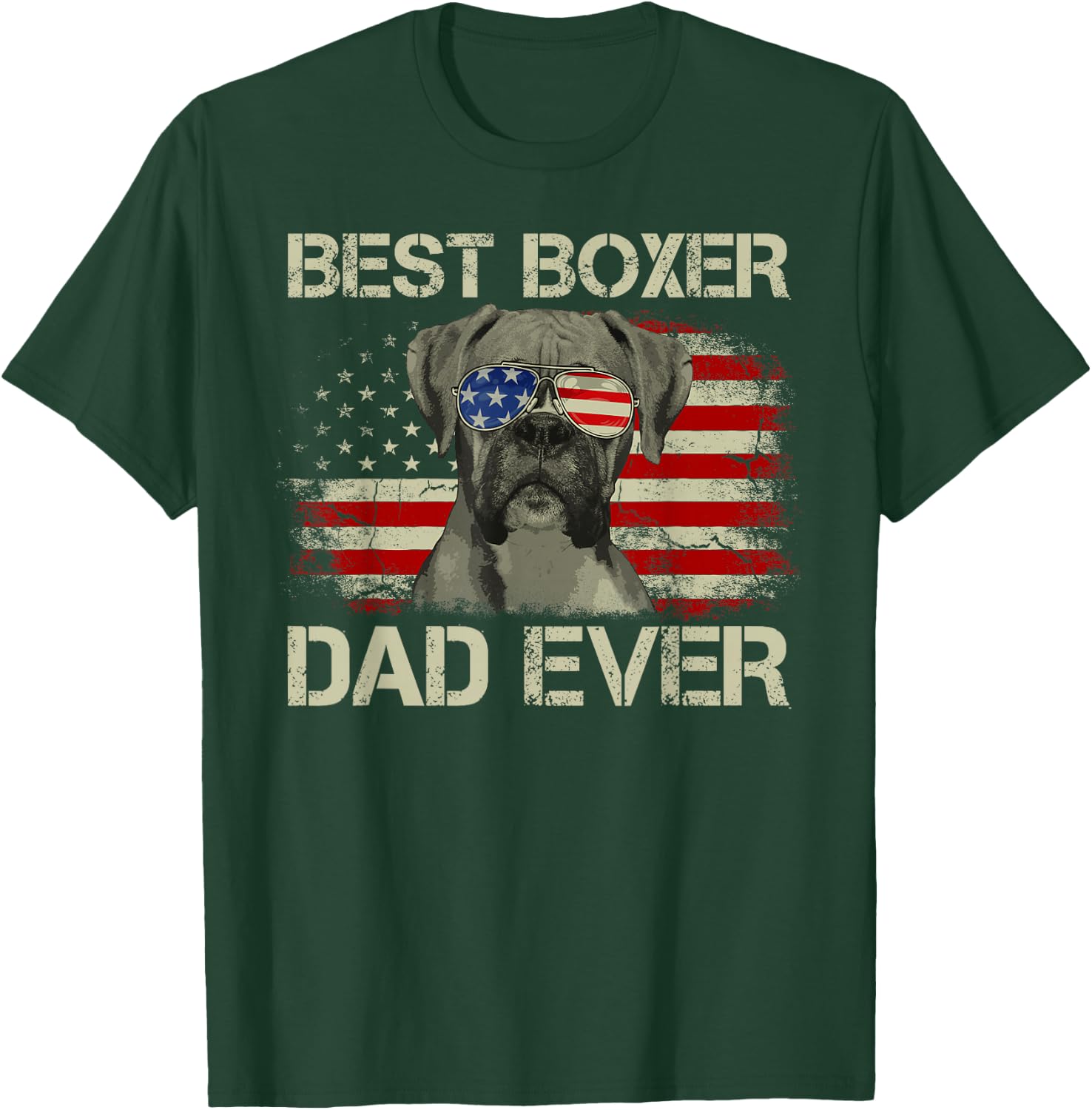 Best Boxer Dad Ever Dog Lover American Flag Gift T-Shirt - T-Shirt | Forest