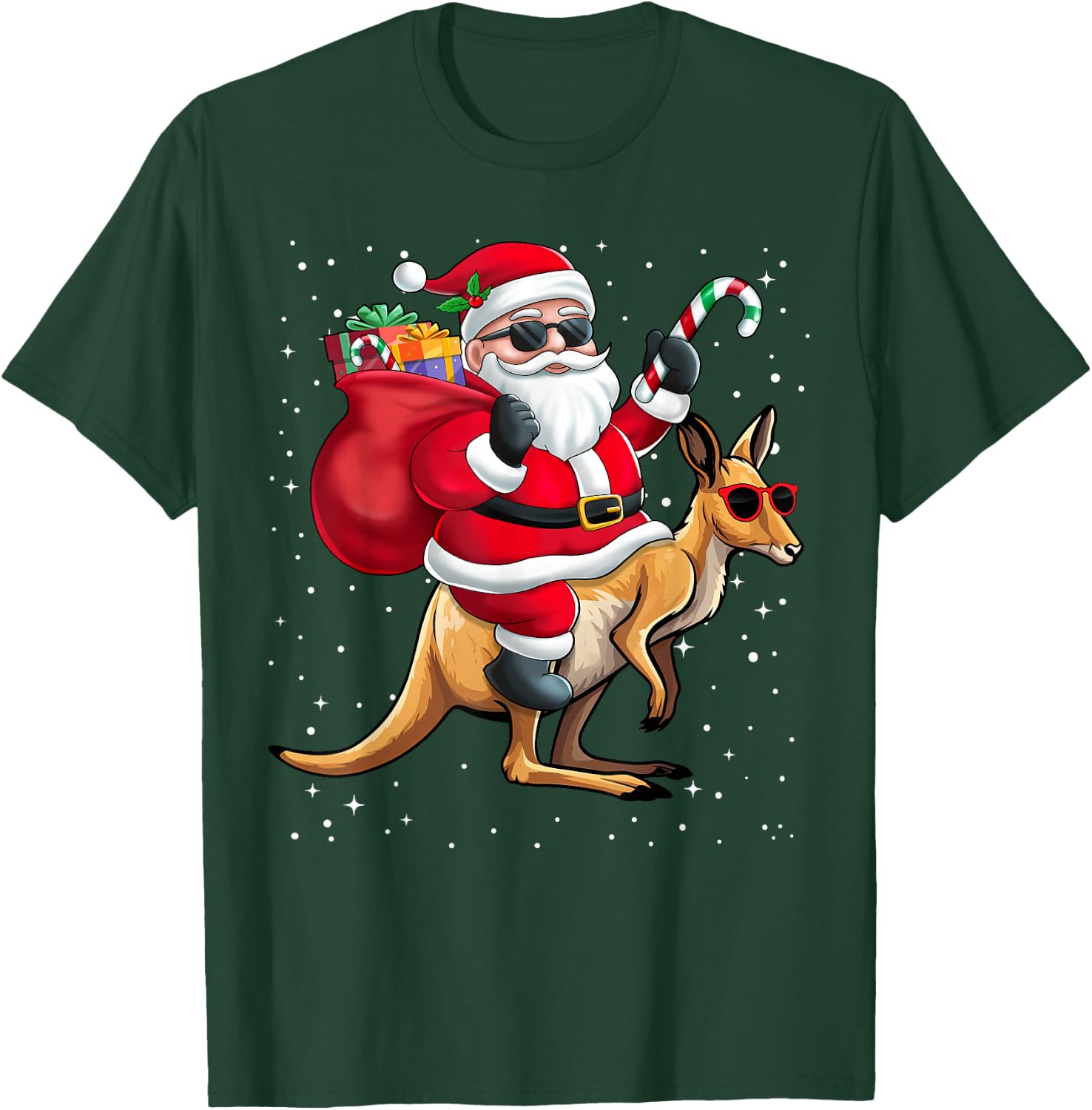 Santa Claus Riding A Kangaroo Christmas Boy Girl Kids T-Shirt - T-Shirt | Forest