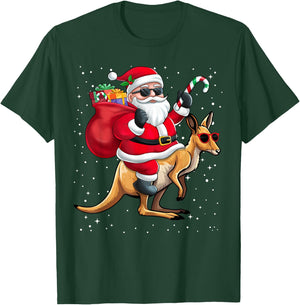 Santa Claus Riding A Kangaroo Christmas Boy Girl Kids T-Shirt - T-Shirt | Forest
