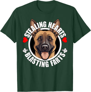 Funny Belgian Malinois Stealing Hearts Blasting Farts Dog T-Shirt - T-Shirt | Forest