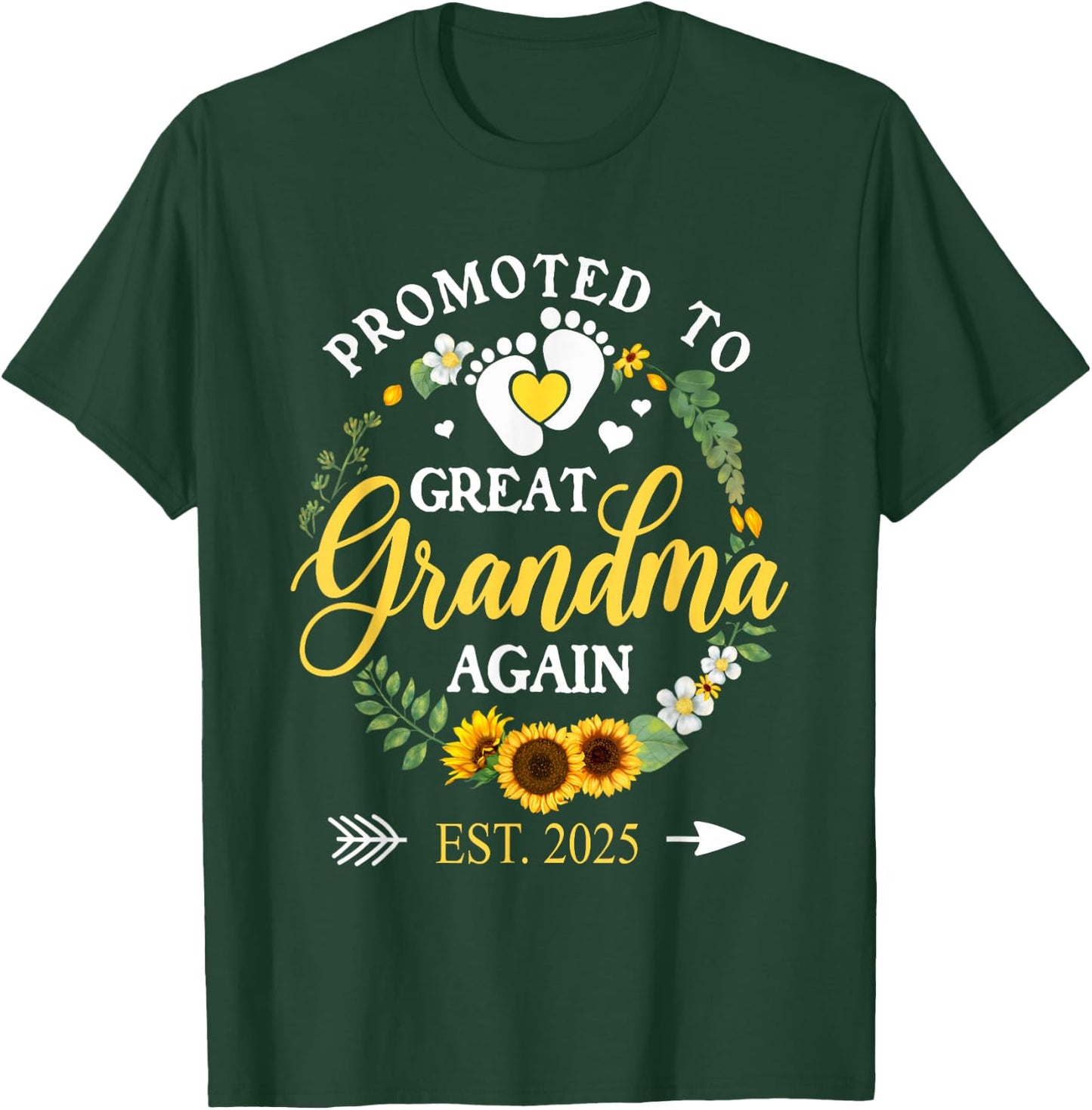Promoted to Great Grandma Again 2025 Pregnancy Announcement T-Shirt - T-Shirt | Forest