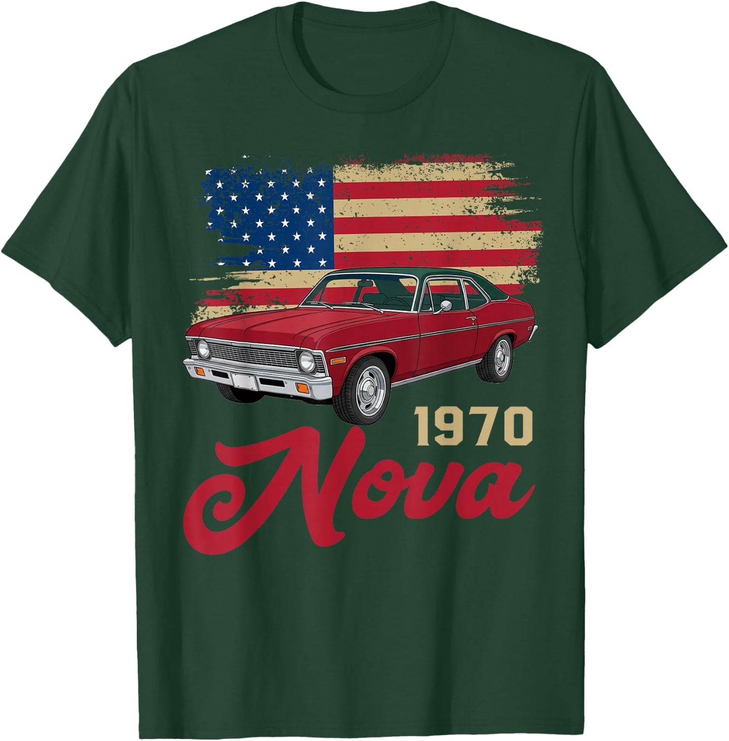 American Flag 1970 70 Nova Silhouette Muscle Car T-Shirt - T-Shirt | Forest