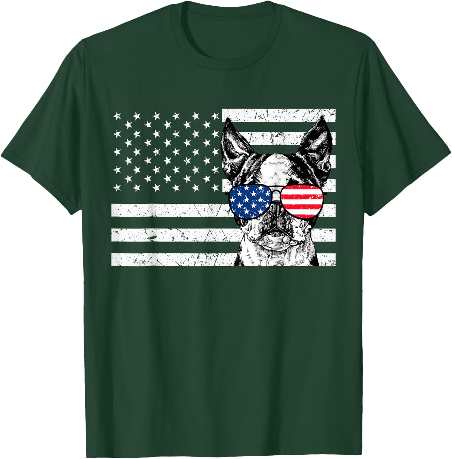 Boston Terrier Dog 4th of July US American Flag Patriotic T-Shirt - T-Shirt | Forest