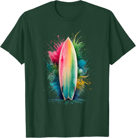 Surfer Herren Damen Bunt Aquarell Surfen T-Shirt - T-Shirt | Forest