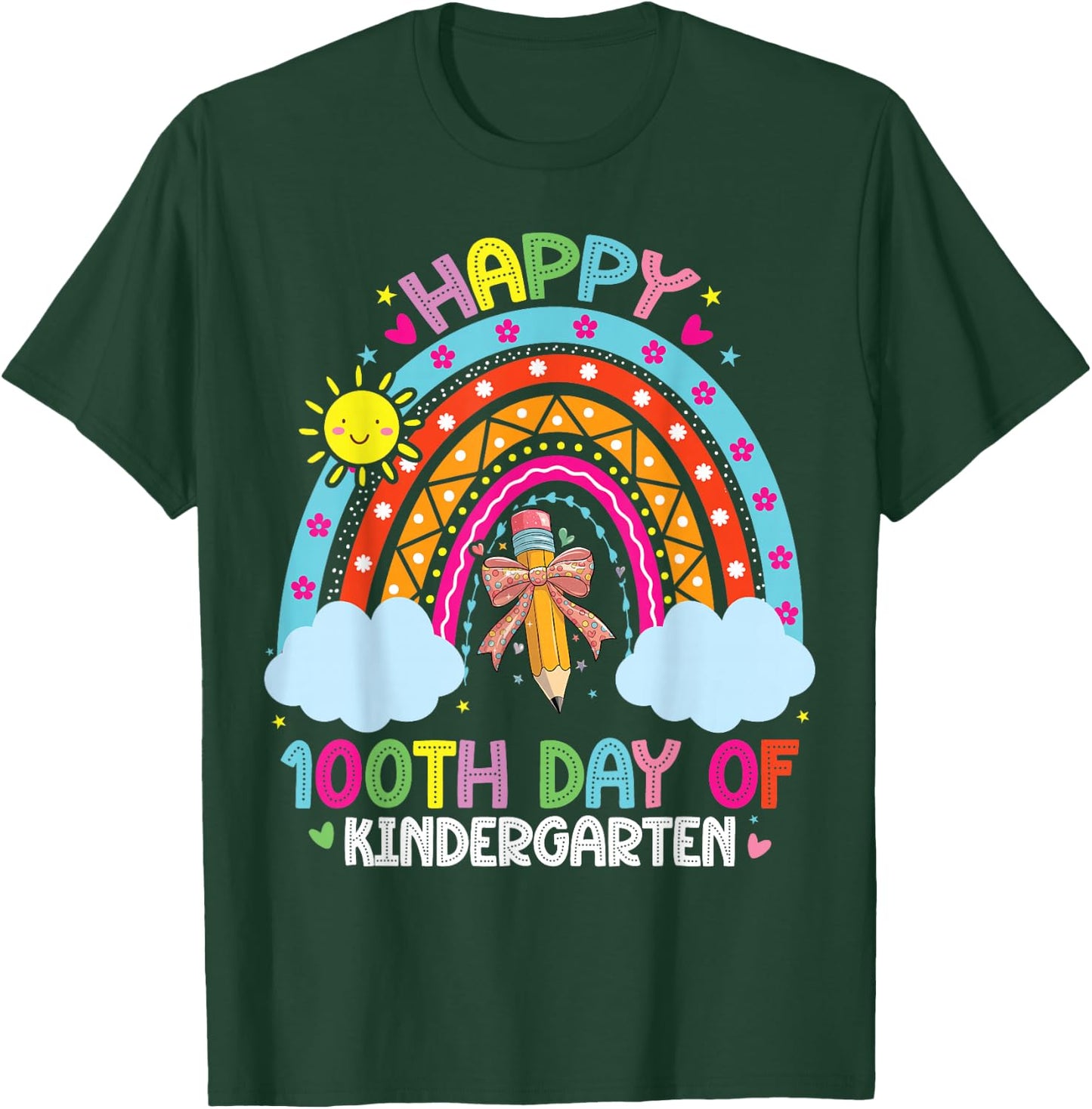 100th Day Of Kindergarten Funny 100 Days Of School Teacher T-Shirt - T-Shirt | Forest