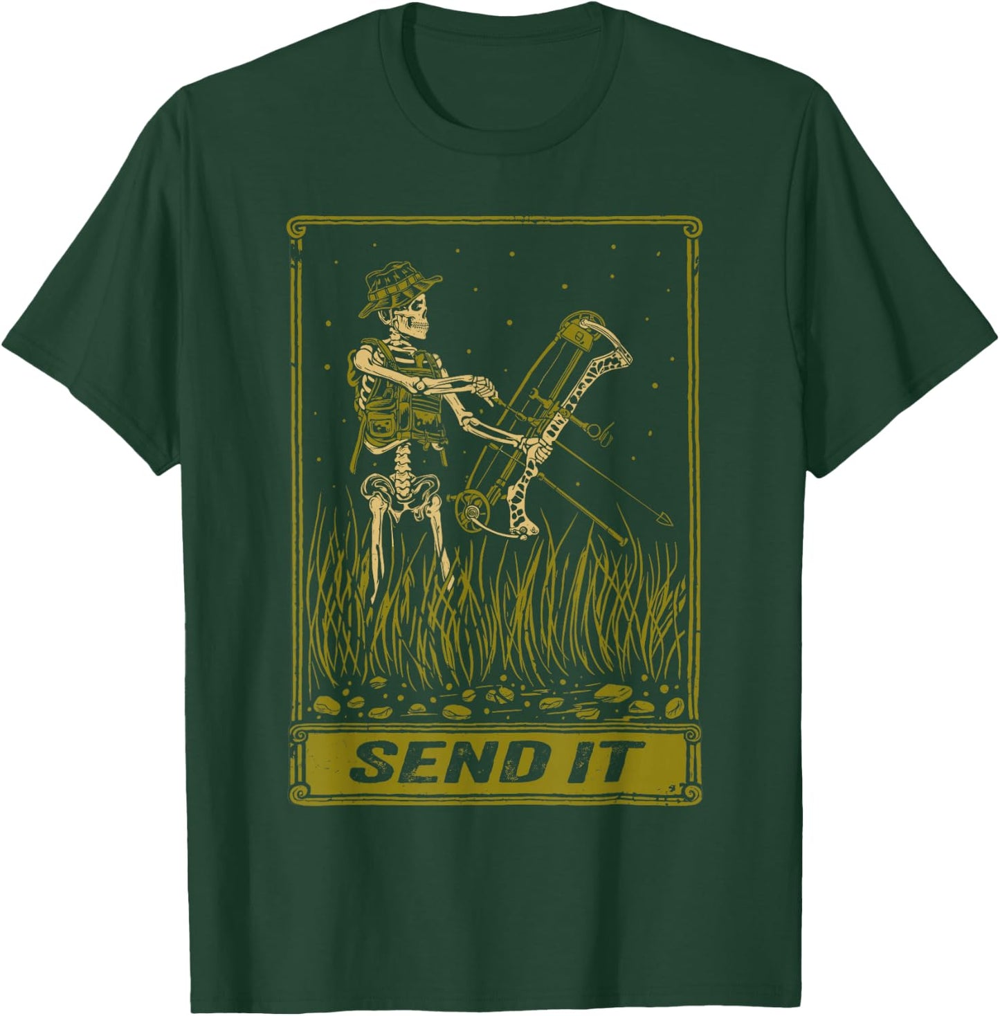 Send It Vintage Bowfishing Skeleton Outdoor Adventure Art T-Shirt - T-Shirt | Forest