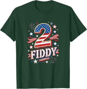 2 Fiddy Funny 250th Anniversary 4th of July Patriotic Art T-Shirt - T-Shirt | Forest