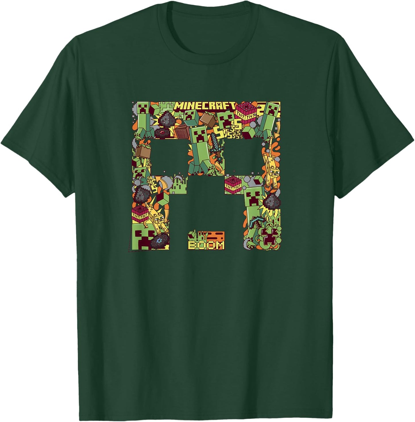 Minecraft Creeper Big Face Collage , Black T-Shirt - T-Shirt | Forest