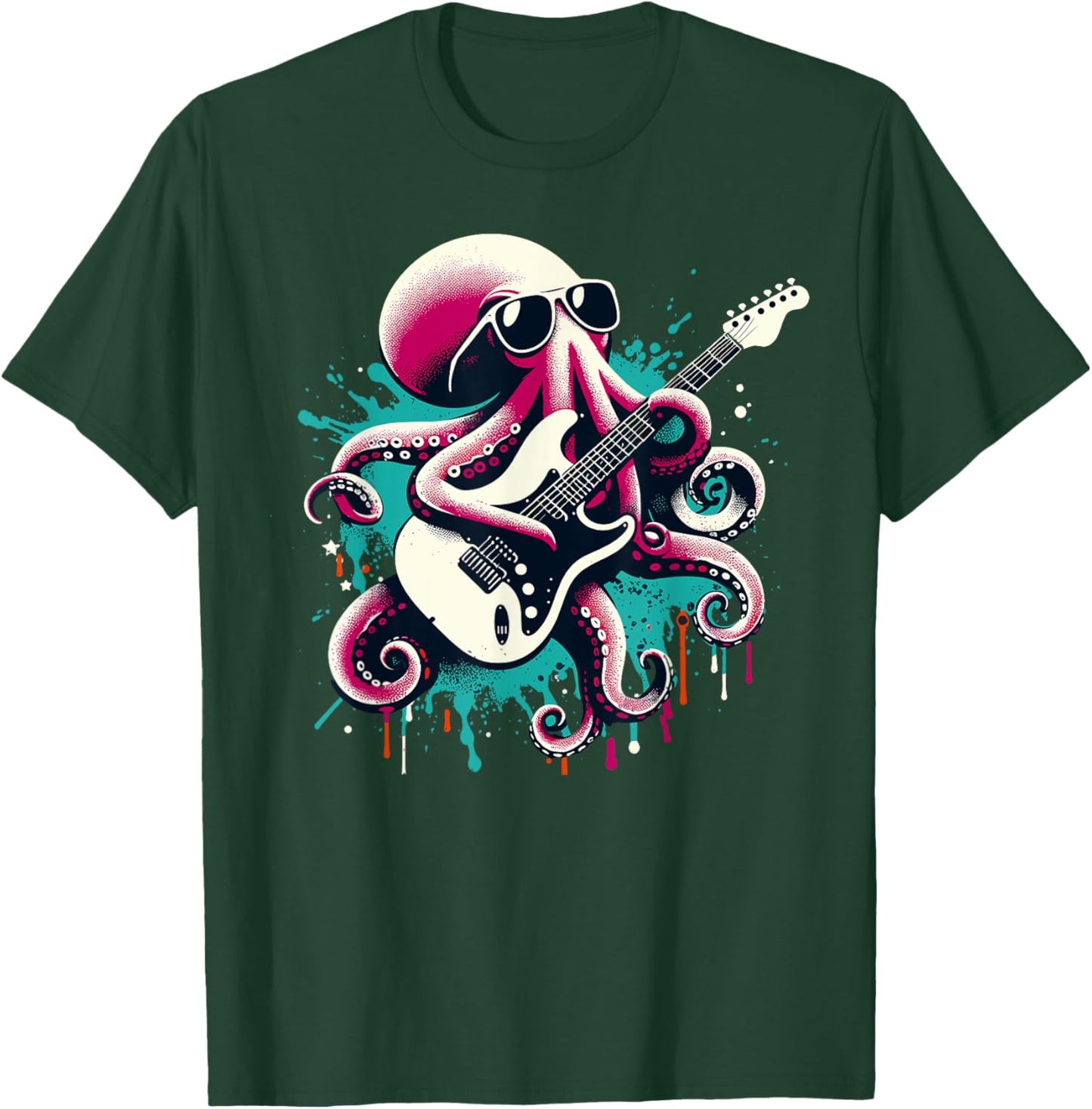 Guitar Octopus Novelty Rock Music Band Concert Funny Guitar , black T-Shirt - T-Shirt | Forest