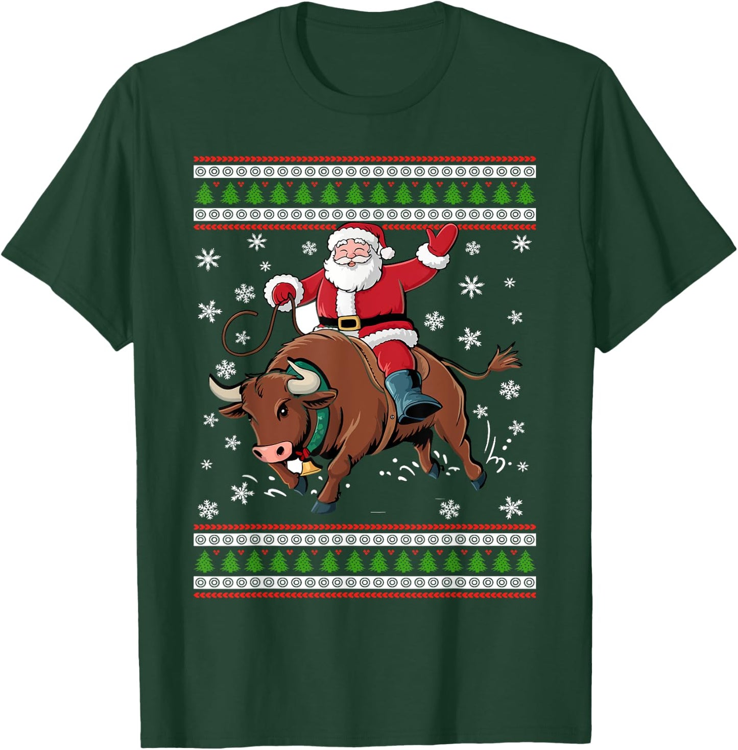 Christmas Santa Riding A Bull Funny Xmas Animal Lover T-Shirt - T-Shirt | Forest