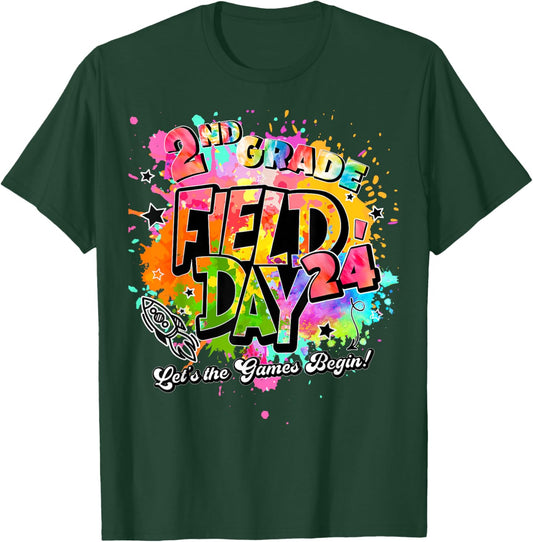 2nd Grade Field Day 2024 Let The Games Begin Kids Teachers T-Shirt - T-Shirt | Forest