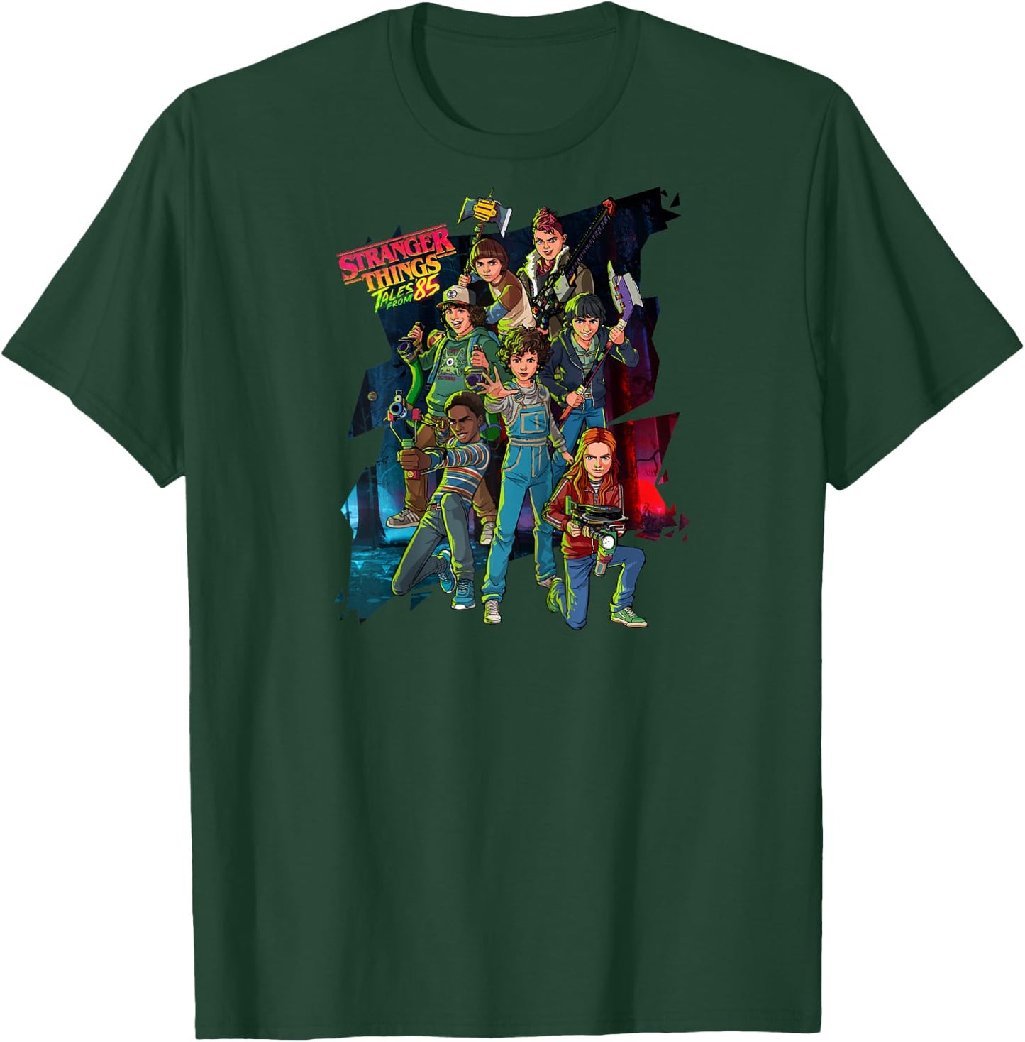 Stranger Things Tales from '85 Animated Character Group Shot Raglan Baseball T-Shirt - T-Shirt | Forest