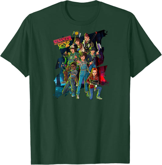 Stranger Things Tales from '85 Animated Character Group Shot Raglan Baseball T-Shirt - T-Shirt | Forest