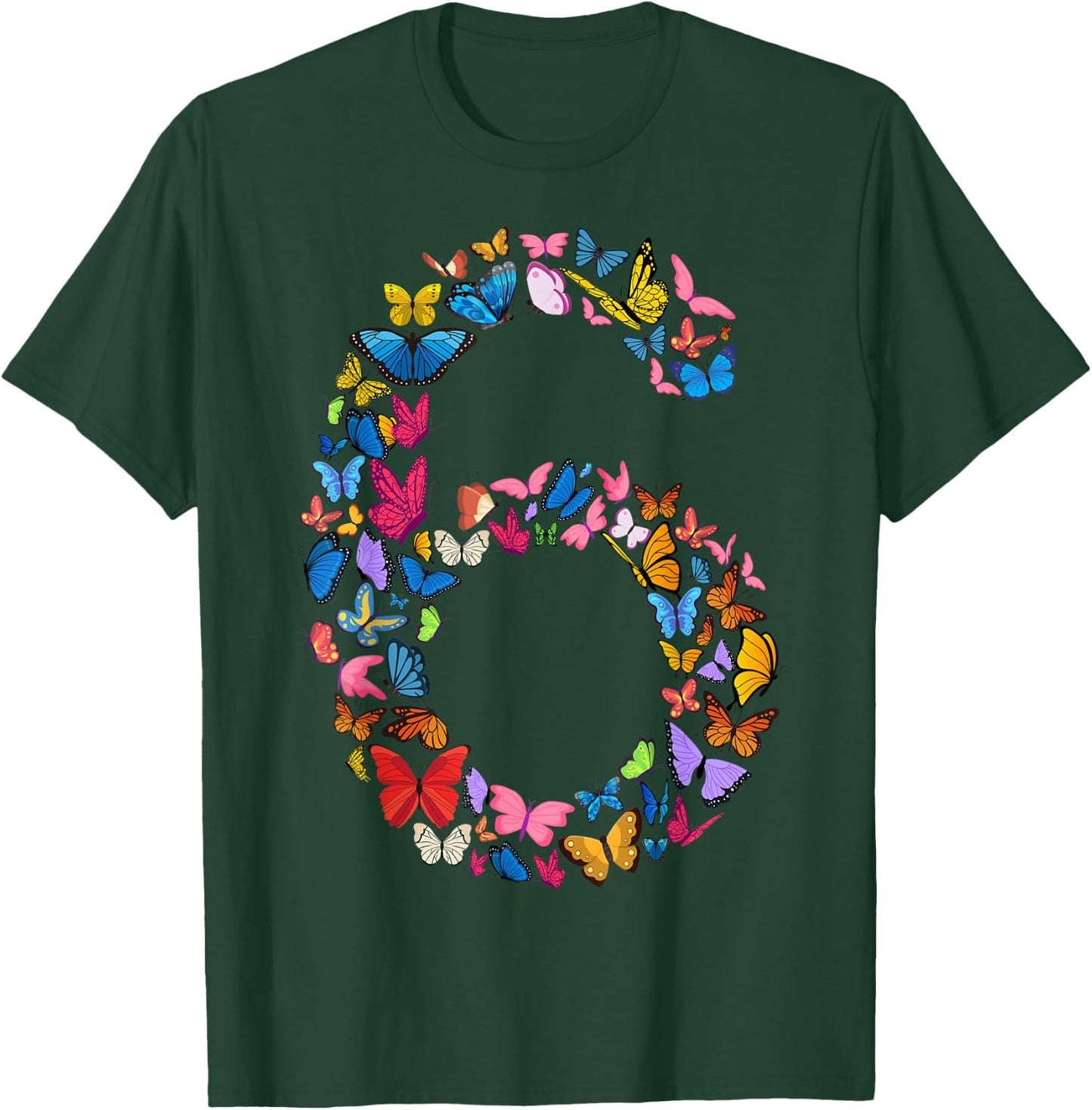6th Birthday Butterflies 6 Years Old Girl Butterfly Lover , black T-Shirt - T-Shirt | Forest