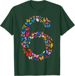 6th Birthday Butterflies 6 Years Old Girl Butterfly Lover , black T-Shirt - T-Shirt | Forest