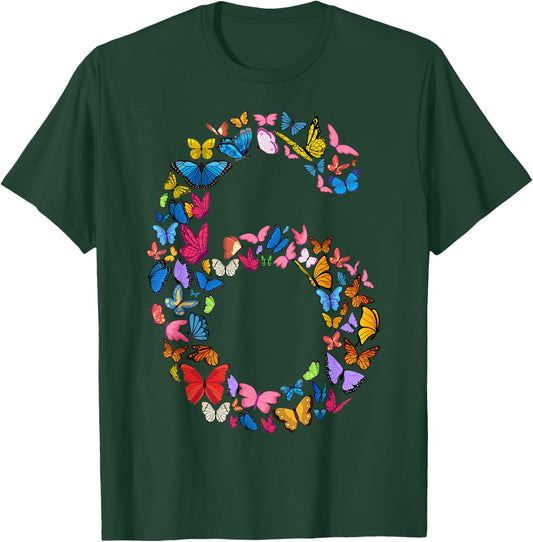 6th Birthday Butterflies 6 Years Old Girl Butterfly Lover , black T-Shirt - T-Shirt | Forest