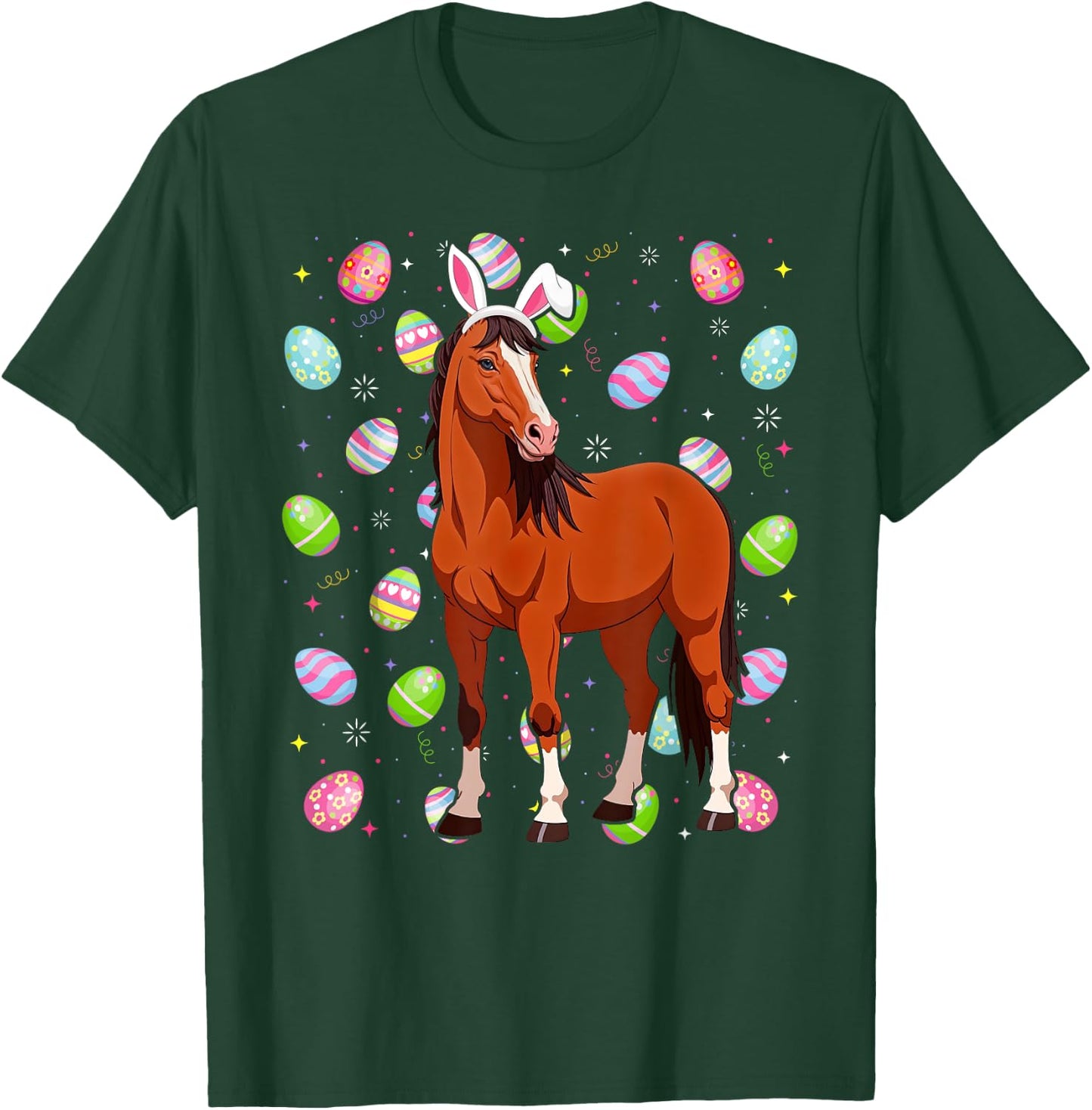 Horse Happy Easter Egg Hunt Bunny Ear Horse Easter T-Shirt - T-Shirt | Forest