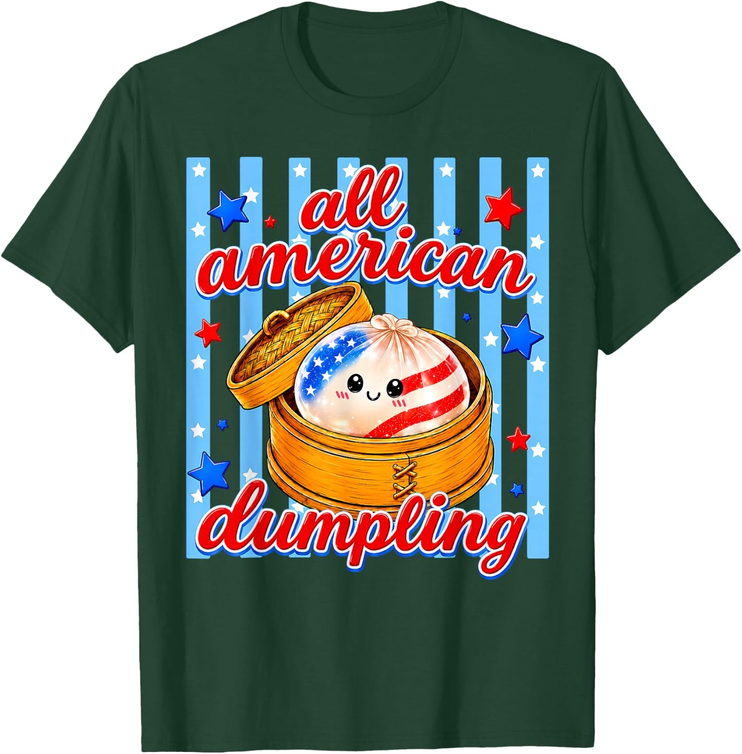 Blue Striped All American Dumpling Cute 4th of July for Kids T-Shirt - T-Shirt | Forest