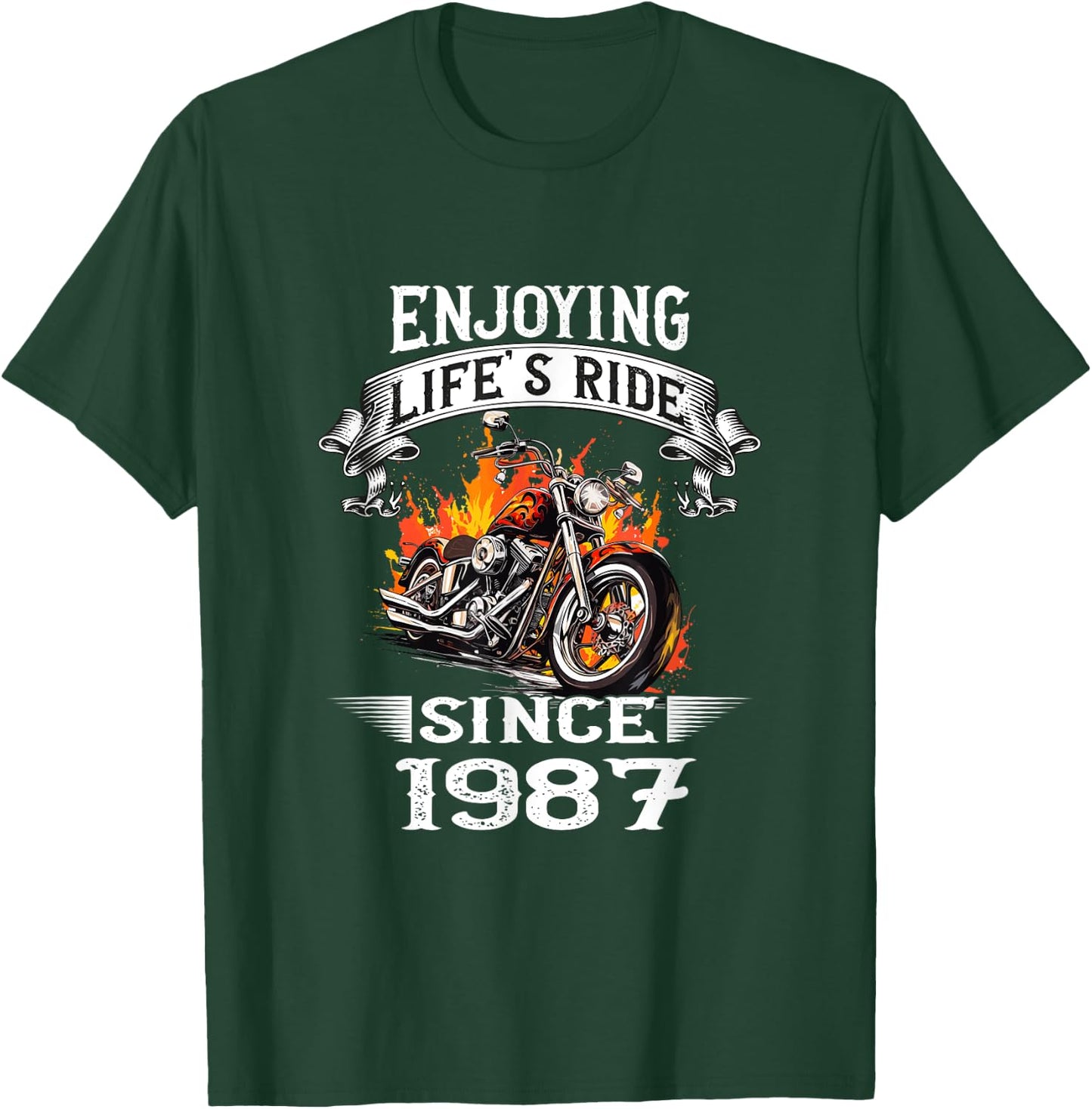 Enjoying Life's Ride Since 1987 Motorcycle Birthday T-Shirt - T-Shirt | Forest