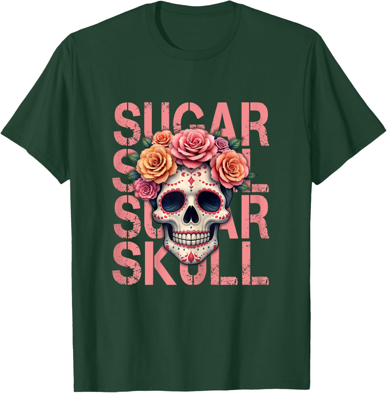 Mexican Skull Sugar Skull Dia de los Muertos , Black, Female X-Small T-Shirt - T-Shirt | Forest