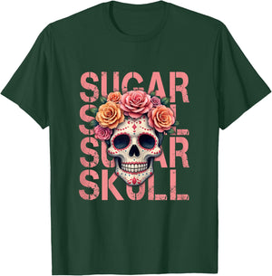 Mexican Skull Sugar Skull Dia de los Muertos , Black, Female X-Small T-Shirt - T-Shirt | Forest