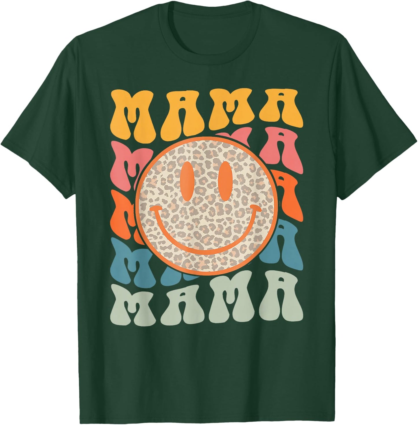 Retro Leopard Mama Groovy Face Trendy New Mama T-Shirt - T-Shirt | Forest