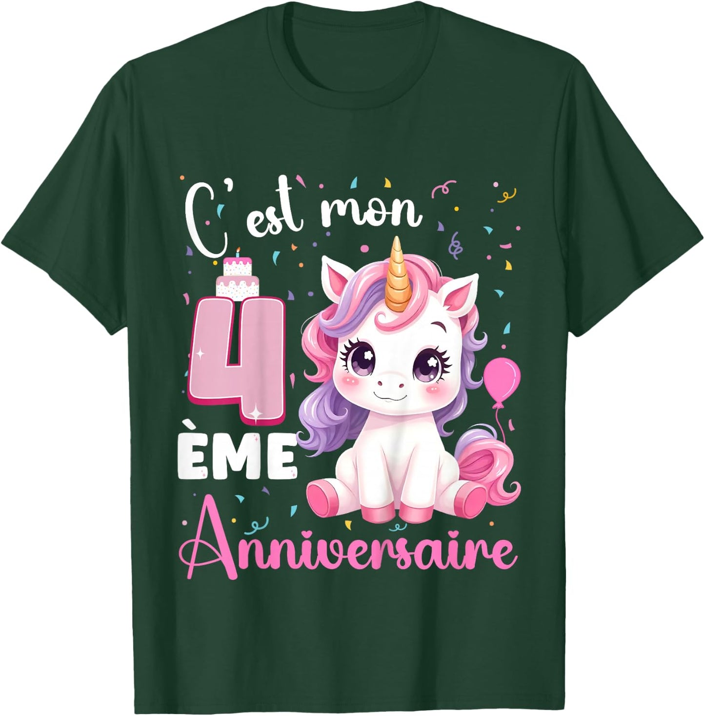Enfant C'est Mon 4 ème Anniversaire Unicorn Birthday 4 Years , Black, 2 T-Shirt - T-Shirt | Forest