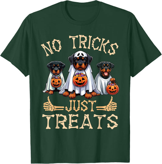 Rottweiler Dog Ghosts Pumpkin Candy No Tricks Just Treats T-Shirt - T-Shirt | Forest