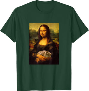 Cool Sarcastic Mona Lisa Carrying Her Cat Graphic Designs T-Shirt - T-Shirt | Forest