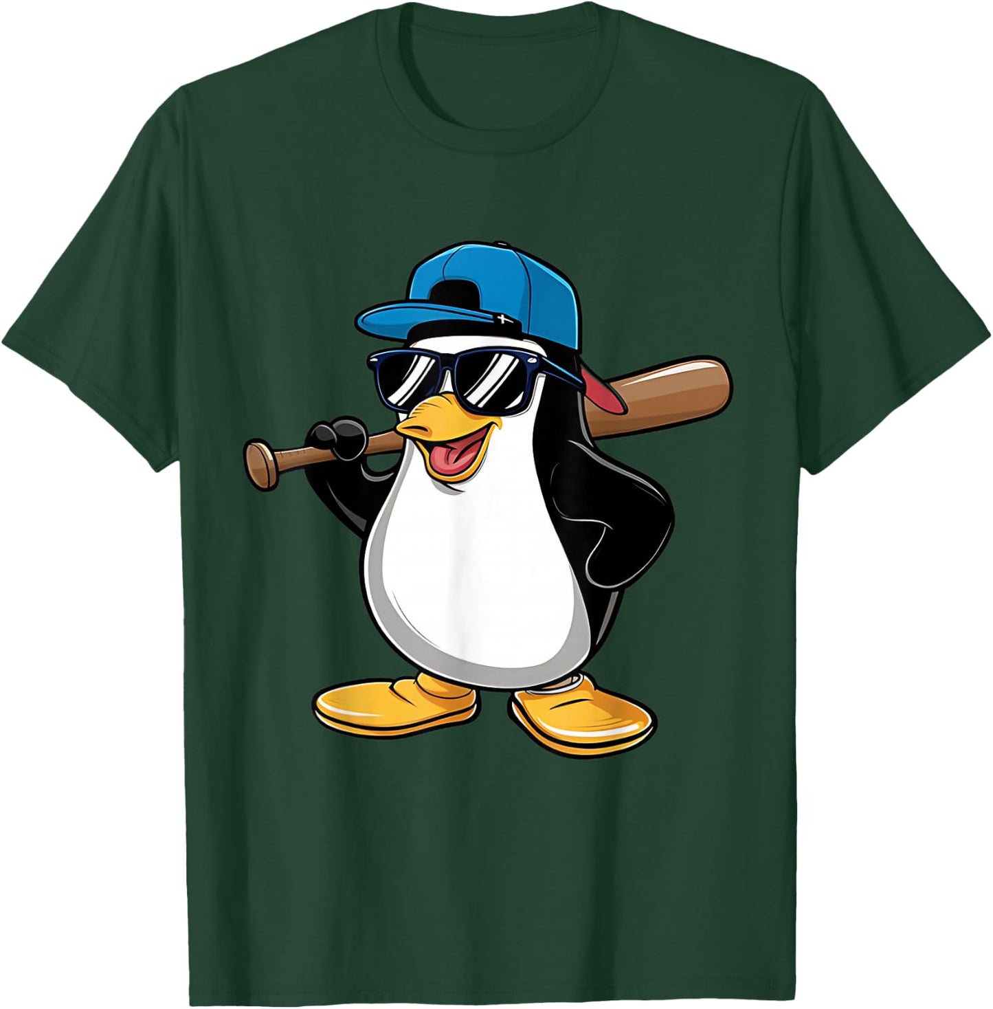 Penguin Baseball Panda Playing Baseball Penguin T-Shirt - T-Shirt | Forest
