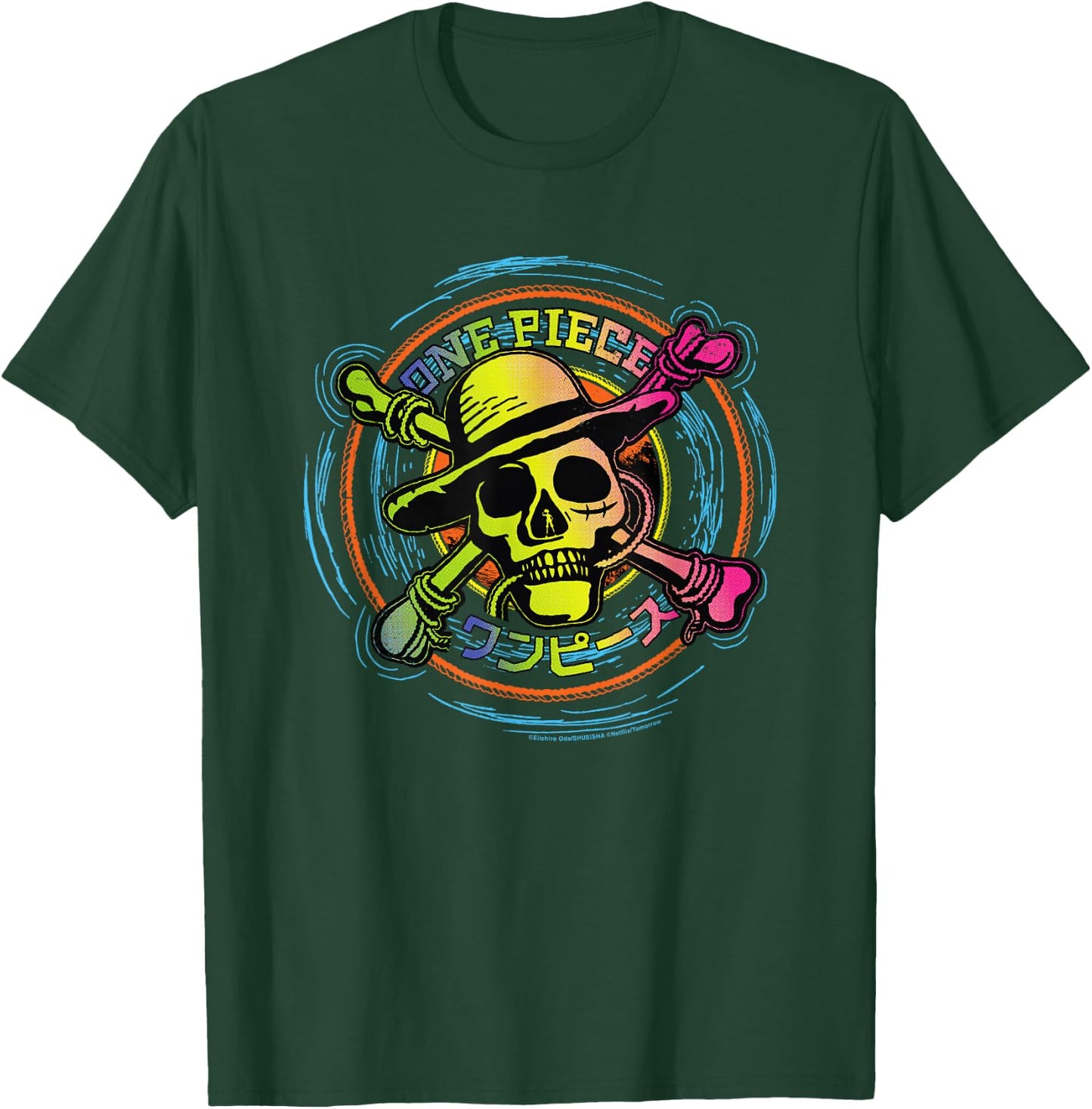 Straw Hat One Piece Anime Pirates Color Logo Kanji , Black, S T-Shirt - T-Shirt | Forest