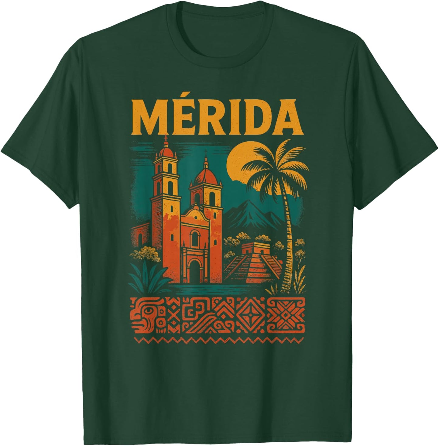 Merida Mexico Retro Yucatan Travel Art Cathedral Mexican T-Shirt - T-Shirt | Forest