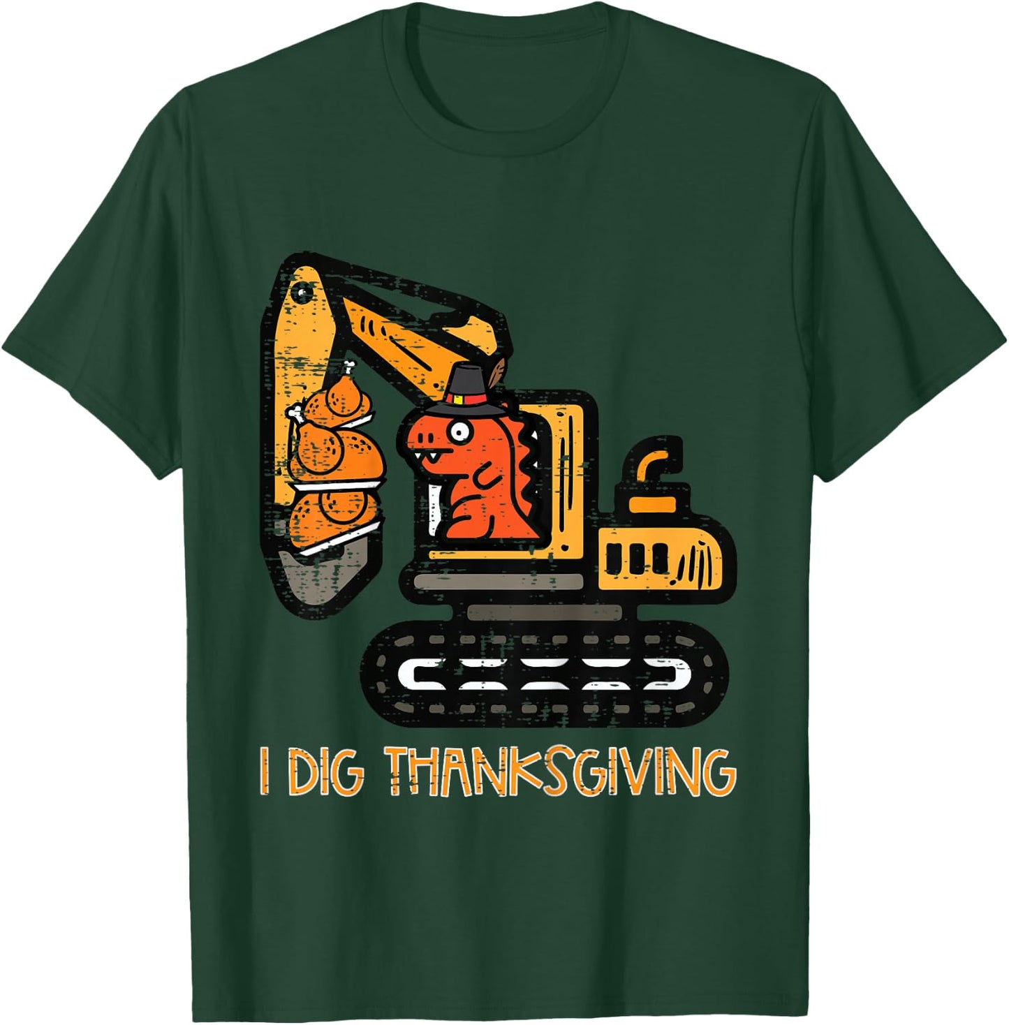 Kids I Dig Thanksgiving Excavator Dino Trex Toddler Boys Kids T-Shirt - T-Shirt | Forest