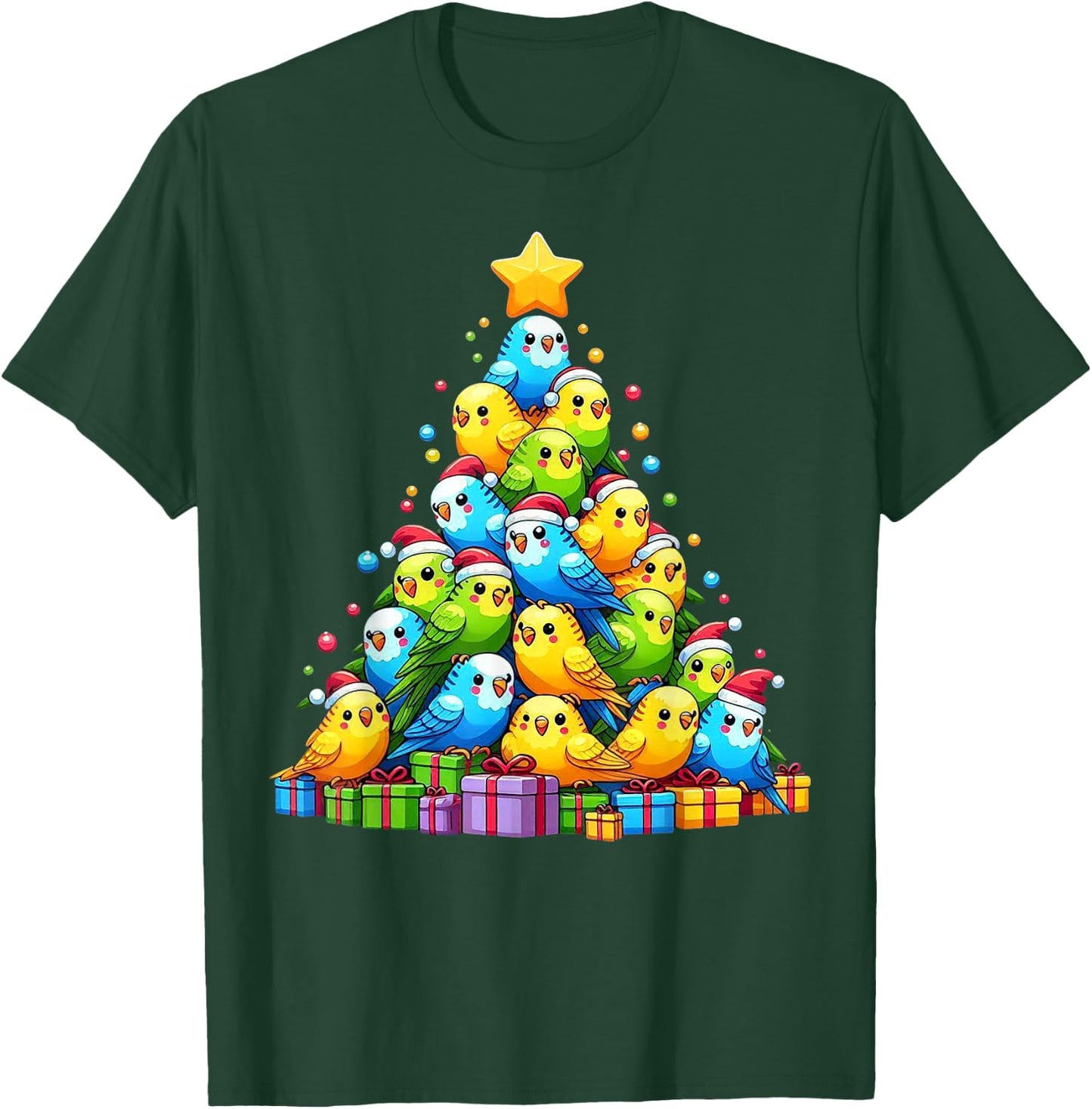 Budgie Christmas Tree Bird Christmas Cosutme Men Women Kids T-Shirt - T-Shirt | Forest