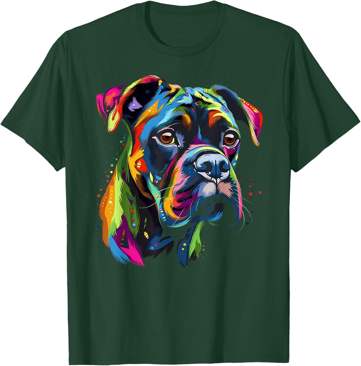 Boxer-Hund, buntes Gesicht, lustiger Welpen-Kunstliebhaber, Schwarz T-Shirt - T-Shirt | Forest