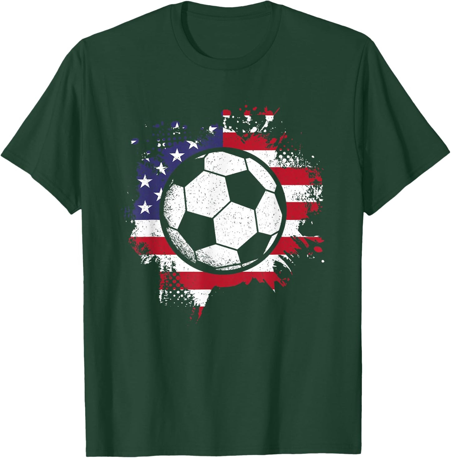 American Flag Soccer Ball Soccer Player Men Women Kids T-Shirt - T-Shirt | Forest