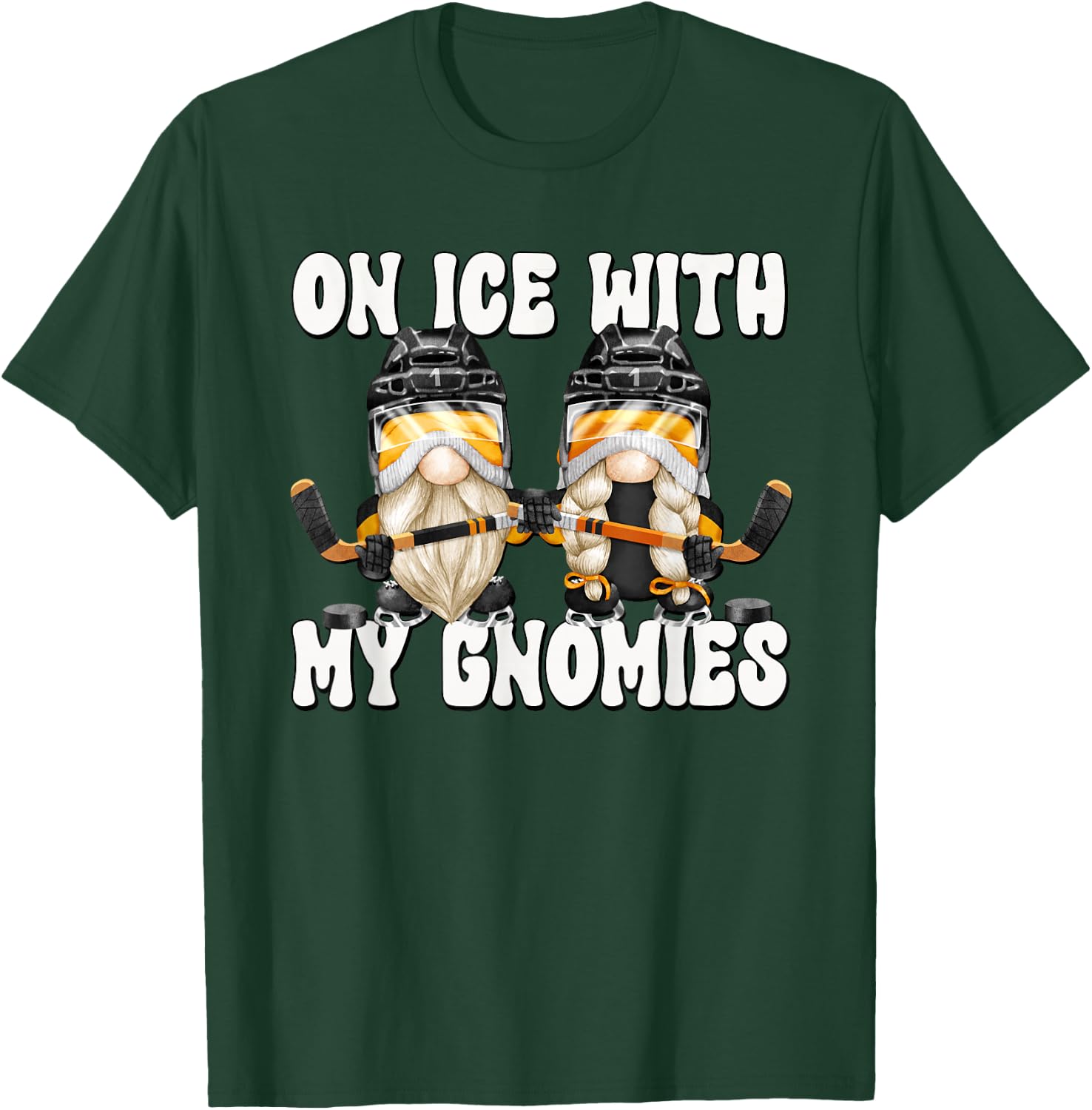 Funny Hanging With My Gnomies On Ice Hockey Gnome Graphic T-Shirt - T-Shirt | Forest