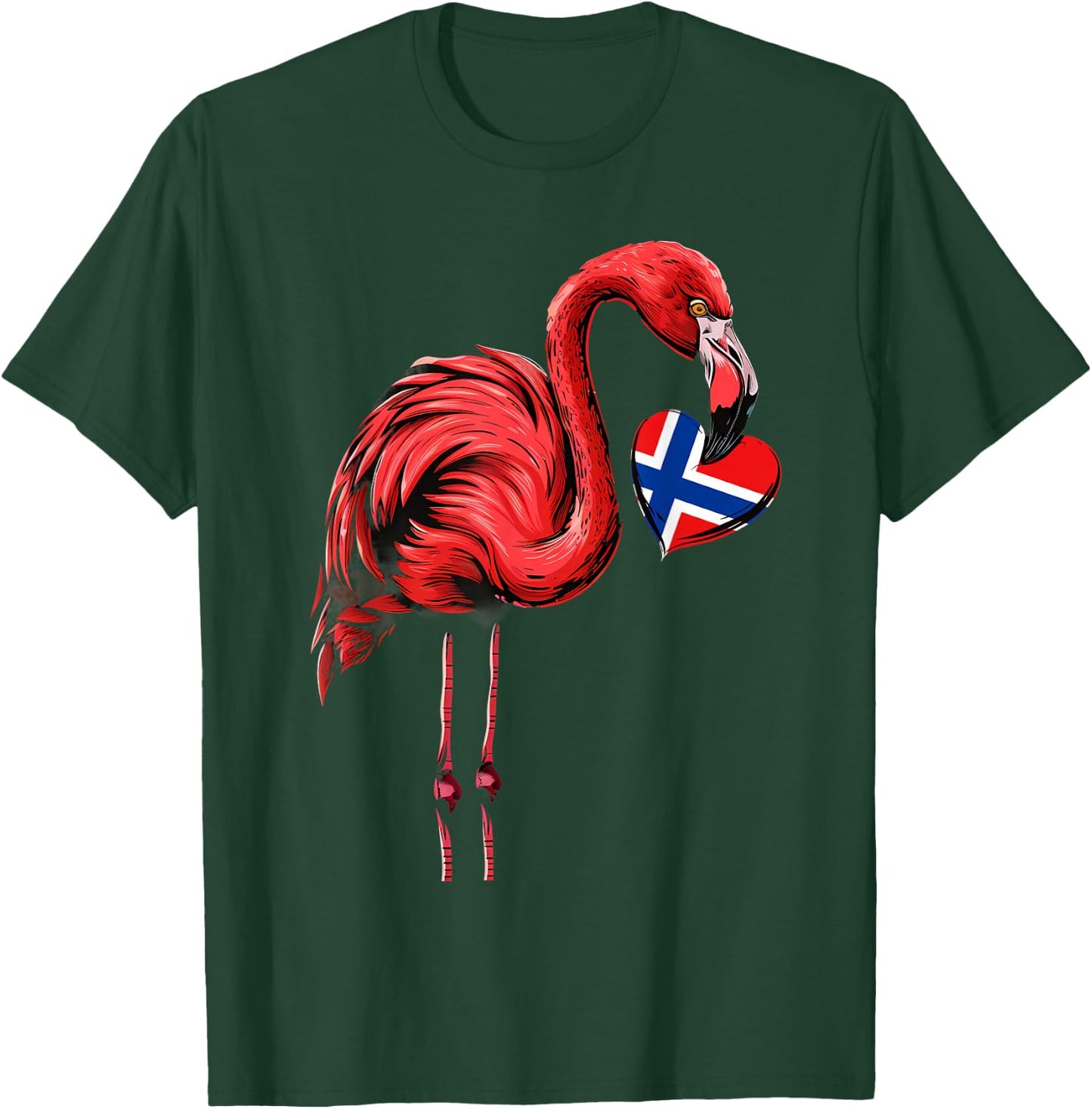 Norway Flamingo Heart Norwegian Pride Norwegian Flag T-Shirt - T-Shirt | Forest